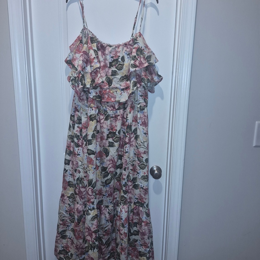A New Day Floral Tiered Maxi Dress Ruffle Neck Spaghetti Strap Women 3X
